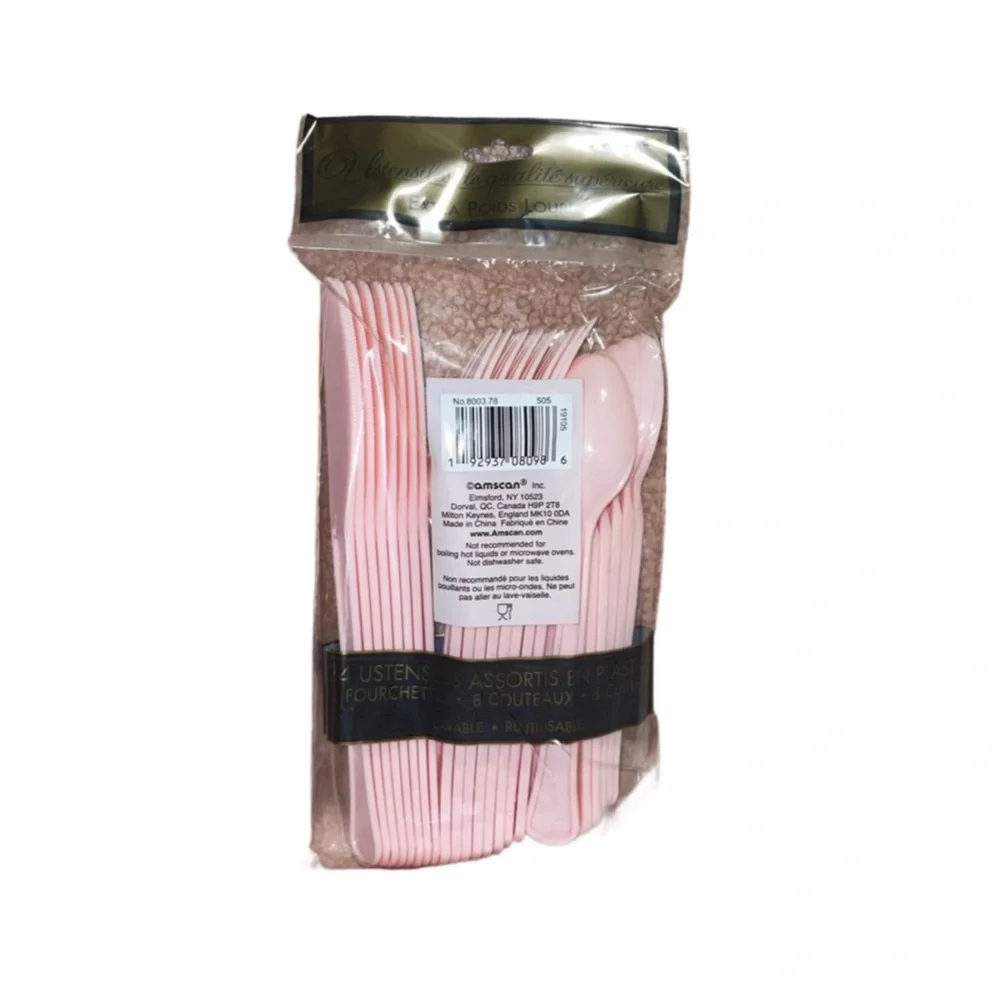 PREMIUM CUTLERY Extra Heavy Weight Plastic Pink Assorted Cutlery